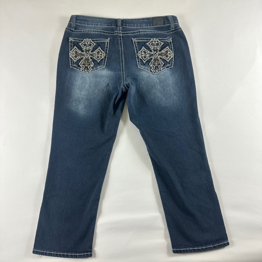 Indigo Embellished Rhinestone Cross Pocket Denim Jeans Women's Size‎ 14